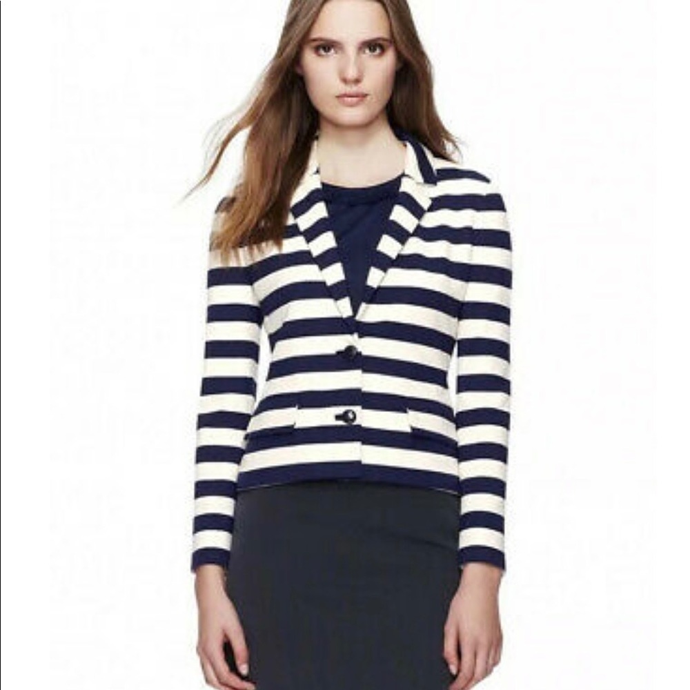 Tory Burch Augusta Navy Stripe Knit Blazer Large